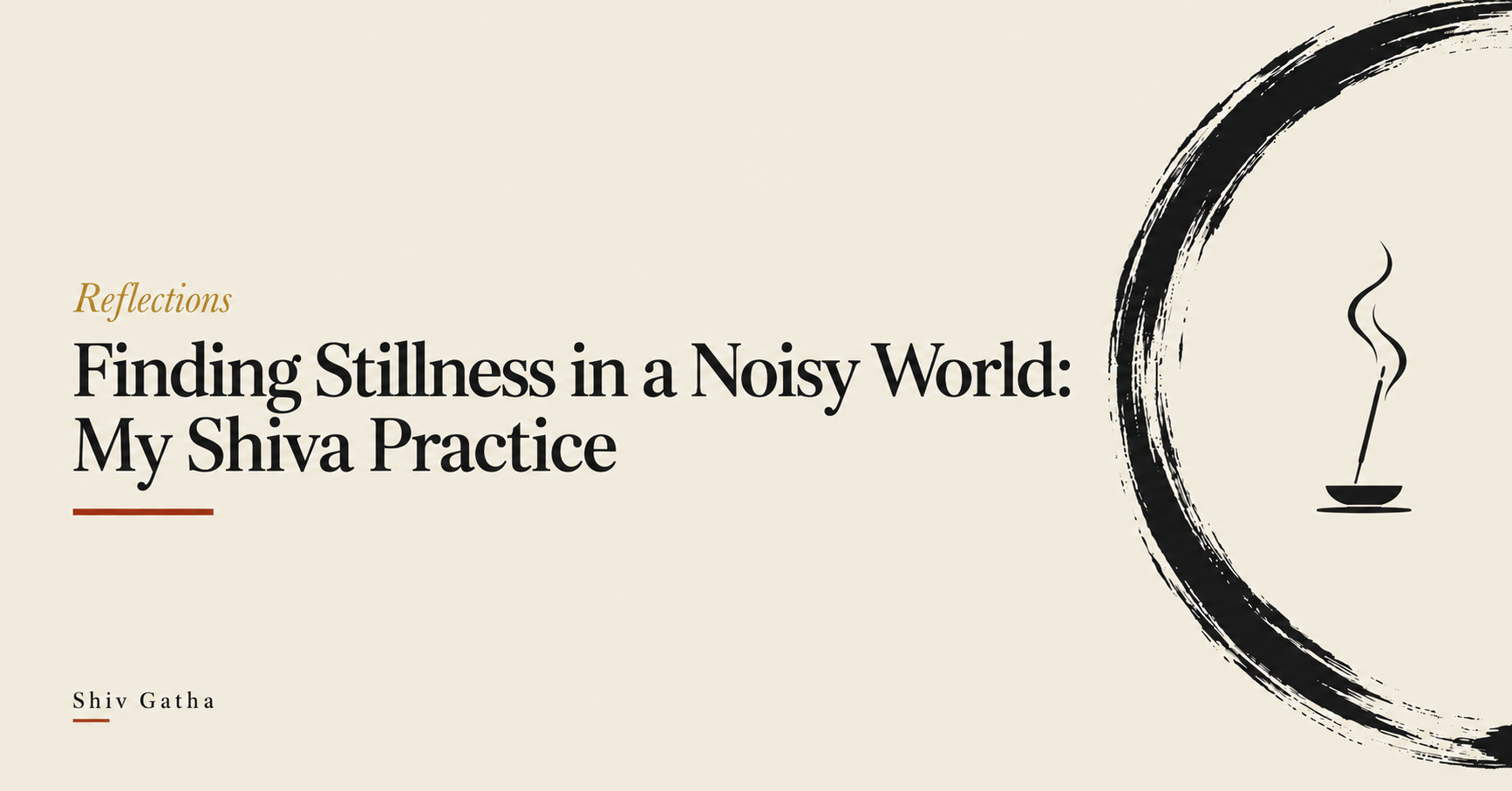 Illustration of an incense stick smoking in a small bowl inside a brush-stroke enso circle for the reflection on finding stillness through a Shiva practice