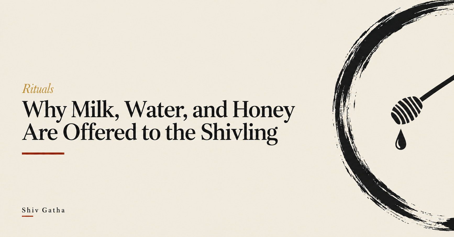 Illustration of a honey dipper dripping inside a brush-stroke enso circle for the guide to why milk, water and honey are offered to the Shivling
