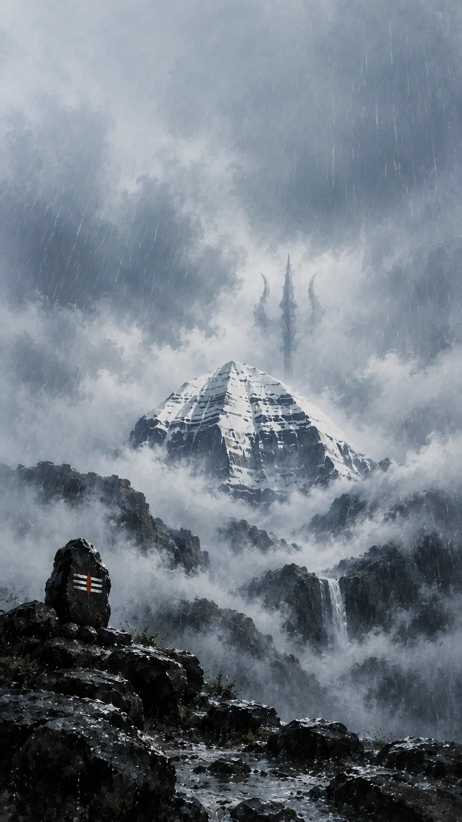 Rain falling over the slopes of Mount Kailash — Shiva wallpaper
