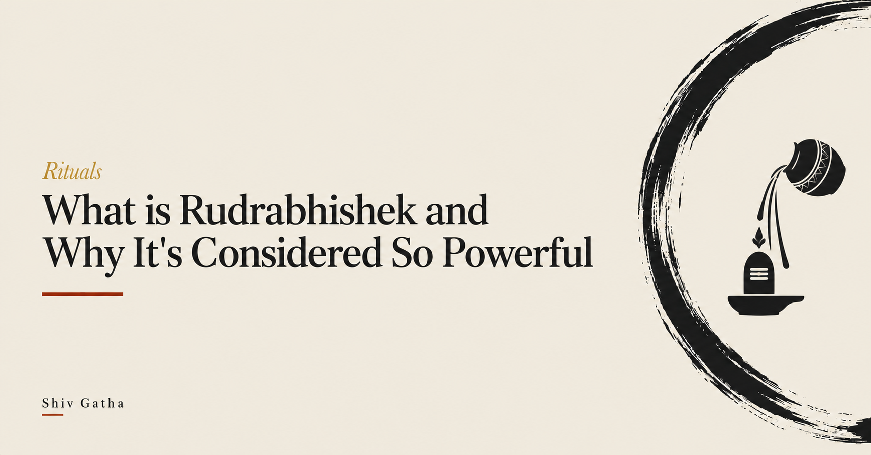 Illustration of a pot pouring an offering over a Shivling inside a brush-stroke enso circle for the guide to Rudrabhishek