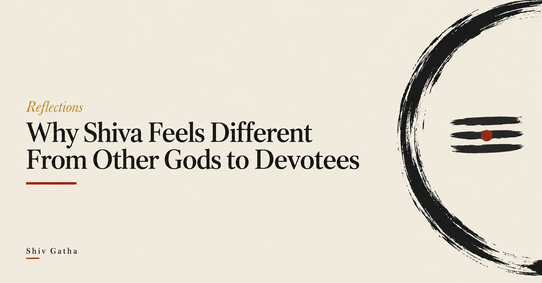 Illustration of Shiva's tripundra ash marks with a red dot inside a brush-stroke enso circle for the reflection on why Shiva feels different to devotees