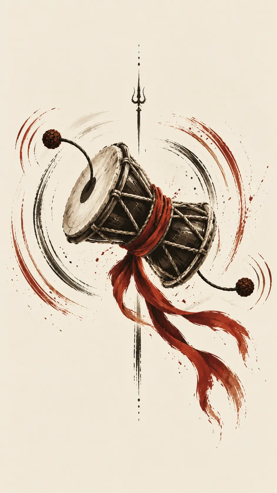 Damaru with sound waves rippling outward — Shiva wallpaper